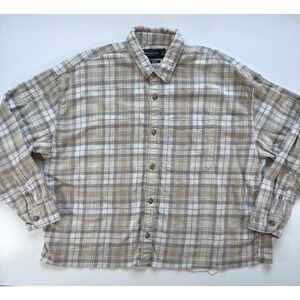 ABERCROMBIE & FITCH Soft A&F‎ Cropped Raw Edge Flannel Shirt Womens 2XL Beige